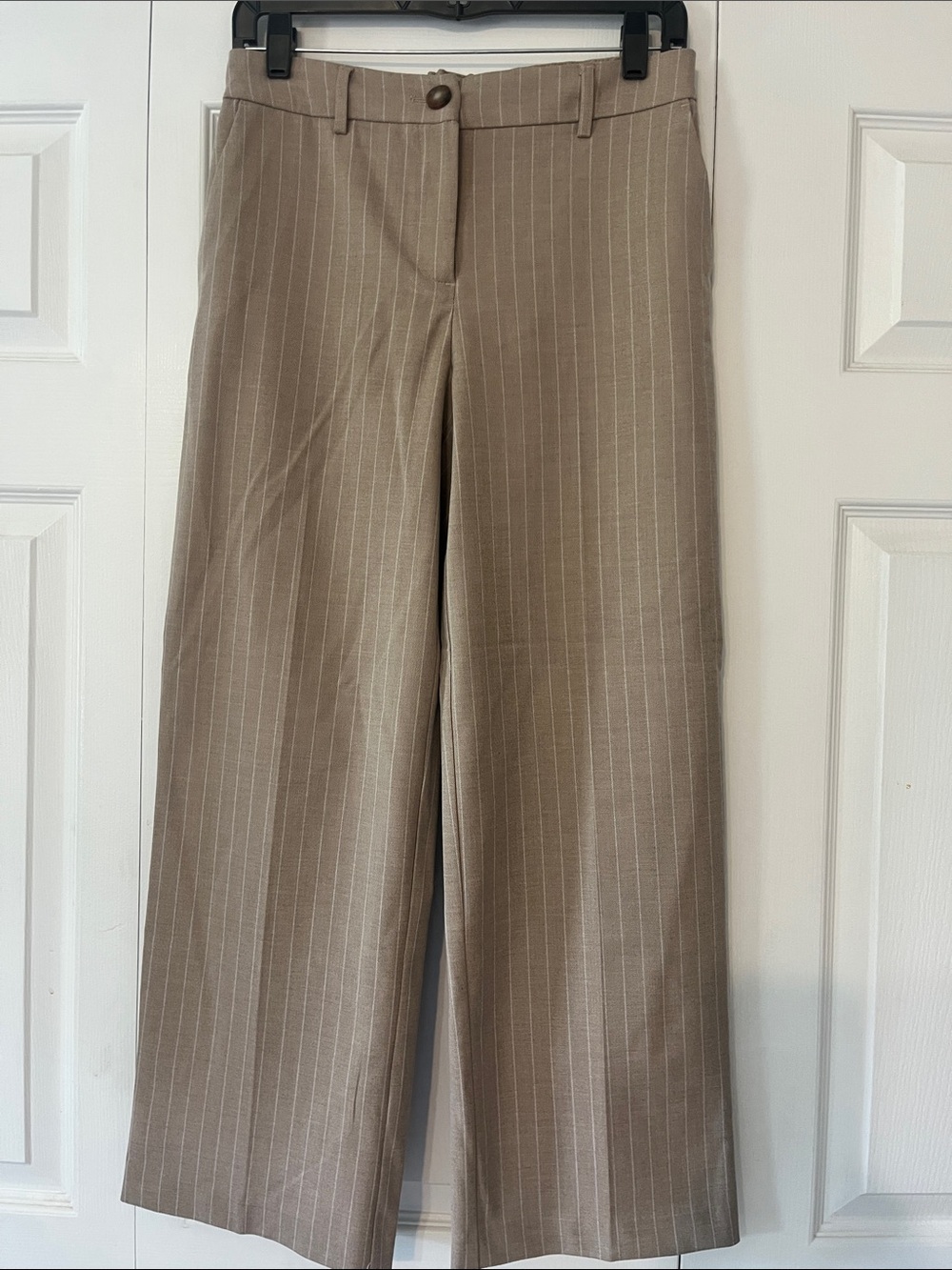 Rachel Zoe Beige Pinstripe Wide-Leg Dress Pants